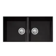 Oliveri Santorini Undermount Double Bowl Sink - Black Granite