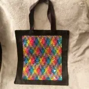 Black Tote Travel Bag Sequin Multicolor Reusable Recycled Grocery Bag Gift Ideas