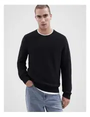 [Unison] Cross Stitch Crew Knit Sweater in Navy