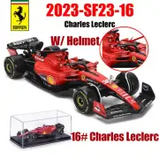 Bburago 1:43 2023 F1 Ferrari SF23 16# Charles Leclerc Diecast Model Car + Helmet