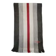 NWT HICKIE FREEMAN Grey Red Striped Scarf Merino Wool Fringed Men's One Size