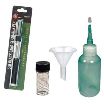 Sluice Monkey Black Sand Pocket Magnet, 4oz Sniffer Bottle, Funnel & Glass Vial