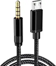 Nylon Braided Micro USB to 3.5mm Audio Output Cable - tunghey Gold Plated 4 Pole 3.5mm Male to Micro B Male Car Aux Audio Extension Cord for Android (3m)