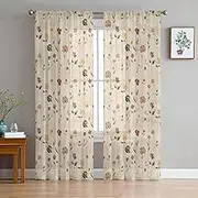Semi Sheer Curtains 84 inches Long, Retro Small Floral Window Treatments Curtains,Light Filter Curtains Rod Pocket Drapes for Living Room Bedroom,2 Panels