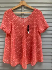 NEXT Coral Star Blouse UK 8 Sheer Pink Top Floaty Short Sleeve V Back £25