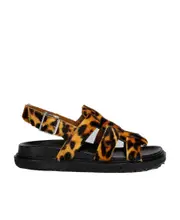 Leopard-print short-hair shearling gladiator sandal 35 Black