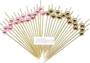 200 PCS Cocktail Picks, Fancy Cocktail Toothpicks,for Appetizers Faux Pearl Charcuterie Cocktail Picks Wooden Decorative Toothpicks Handmade Sticks Long Appetizer Cocktail Sticks