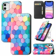 CaseNeo For Apple iPhone 11 Leather Wallet Flip Case With RFID Blocking Credit Card Holder Slots Cover – Colored Squares