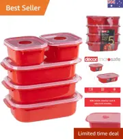 Set of 5 Red Oblong Meal Prep Containers - Dishwasher & Microwave Safe