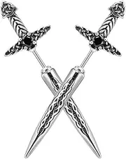 [Hisatan] Sword Earrings for Men Women, Gothic Dagger Celtic Knot Earrings Irish Studs Earrings Punk Spike Earring Jewelry, Stainless Steel Cool Cubic Zirconia Dangle Goth Screw Halloween Earring