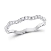 14k White Gold Round Diamond Wavy Stackable Band Ring 1/4 Cttw