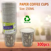 300x Paper Coffee Cups 250ML 8oz Disposable Takeaway Drink Tea Water Single Wall