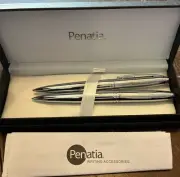 New Vintage CROSS PENATIA Pen & Pencil Set Chrome W/Gold 601 1/2 With Box
