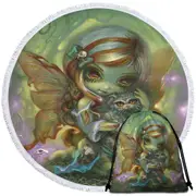 Cool Dark Art My Zombie Kitty Dead Fairy and Cat Round Beach Towel
