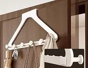 Creme-White Over The Door Hook Rack - Self Adhesive - 6 Organizer Hooks for Towels, Jacket, Coats, Clothes, Stylish Smart Over Door Hanger for Home or Office Use