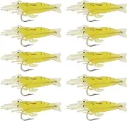 LT Easiyl 30PCS Soft Shrimp Lure Length 4cm Shrimp Worm Bait Soft Lure Shrimp Simulation Soft Prawn Lure Bait Hook for Saltwater Freshwater Bass Trout Catfish Yellow