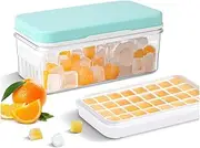 Aufondof Ice Cube Tray with Lid and Bin, 64 Pcs Flexible Silicone Ice Cube Tray for Freezer with 1 Trays, Easy-Release Silicone Ice Cube Molds for DIY Drink Juice Milk Whiskey Cocktails Coffee, Blue