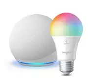Amazon Echo Dot Bundle | Glacier White Smart Speaker & Sengled Smart Color Bulb