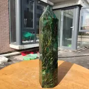 471g Natural Emerald Obelisk Tower Point Quartz Crystal mineral Healing Energy