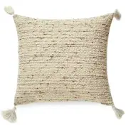 Ivory Boucle Fabric With Tassels And Microgel Feather-Like Insert Pillow