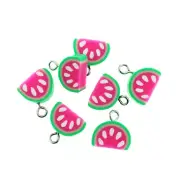 10 Watermelon Slice Charms Polymer Clay Silver Tone Loop Fun and Colorful - K132