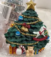 Napkin Rings Set of 5 Christmas TREE with TOYS Vintage 90s 1990s Resin 3"