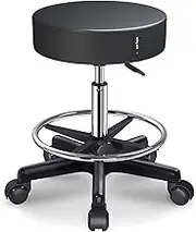 Rotating Lift Round Rolling Stool with Footrest Height Adjustable PU Leather Office Stool Chair for Bedroom Shop Counter Salon Spa Massage BeautyBlack,A1