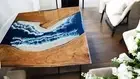 48" Square Blue Ocean Epxy Resin Coffee Table Acacia Wooden Cafeteria Table Dec