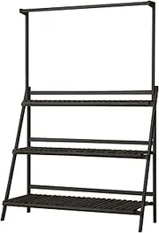 LI LIVSIP Wooden Plant Stand - 3-Tier Foldable Plant Shelf with Removable Hanging Bar for Indoor Outdoor Plants Flowers, Plant Holder Rack for Garden Balcony Living Room Corner, Black