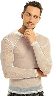 [WANFJ] Women's Erotic Bodysuits Lingerie Sets Mens Lingerie Tank Shirt Long Sleeves Fishnet T-Shirt for Men See Through Hooded Exotic T-Shirt Tops Transparent Gym T-Shirt