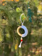 Macrame Christmas Ornaments Hanging Woven Decor For Christmas Tree - White Ring