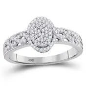 14k White Gold Round Diamond Oval Cluster Milgrain Twist Bridal Ring 1/4 Cttw