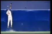 Left fielder Garret Anderson Anaheim Angels tries to catch the bal- Old Photo