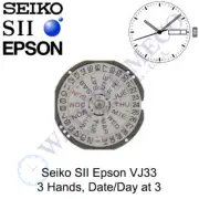 Genuine Seiko SII Epson VJ33 Watch Movement Japan 3 Hands, Date/Day at 3