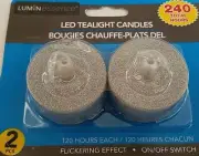 Flickering LED Tealight Candles 1.25”H X 1.5”D 120 Hours 2/Pk, SILVER GLITTER