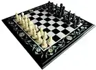 Chess Table Top Inlaid with Geometric Pattern Black Marble Corner Table for Home