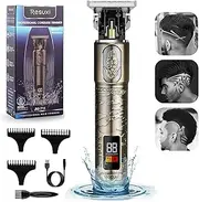 RESUXI Professional Men's Hair Clippers Cordless Zero Gapped Trimmers Pro Li T Blade Trimmer Waterproof Edgers Liners Clippers for Men French Trimmer Detail Beard Shaver LED Display Gold Knight