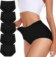 [Cozyroam] Underwear Women, High Waisted Cotton Knickers Ladies Full Back Coverage Briefs Panties Comfy Stretchy Slight Tummy Contorl 5 Pack Black, Black, S