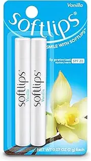 Softlips Daily Lip Moisturizer For Very Dry Lips, Vanilla Flavored Lip Balm, SPF 20, Hydrates, Soothes & Prevents Dry, Chapped Lips, Smooth Glide Formula, Dermatologist Tested, Pack of 2 Chap Sticks