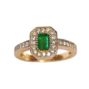 Genuine Emerald 6x4 Octagon Flawless AAA Diamond Ring in 14K Yellow Gold