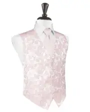 Luxury Satin Paisley Tuxedo Vest and Neck Tie in Shades of Pink