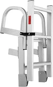 5 Steps Pontoon Boat Ladder, Folding Swim Ladder,Pontoon Fishing Boat Ladders with Handrail Grips & Accessories, Aluminium Extension Rope Ladder for Pool Entry/Ships/Motorboat