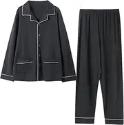 [Generic] Mens 2Pc Cotton Pajama Set Extra Plus Size Long-Sleeved Pjs Sets Sleepwear Spring
