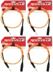 4 Rockville RCXMB3-O Orange 3' Male REAN XLR to 1/4'' TRS Balanced Cables