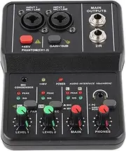 2 Channels Audio Mixer, Audio Interface for PC DJ Mixer Board USB 48V Phantom Power Compact Sound Mixing Console for Music Recording Home Internet Karaoke Studio Show