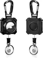 SAVORI 2-Pack AirTag Retractable Keychain, Heavy Duty Badge Reel with Airtag Holder,Badge Reel with 31.5”Wire Rope, Up To 9oz,Protective Airtag Case for Badge Holder, Keys, Luggage, Black