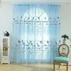 Offset Printing Sheer Curtain Yarn Tulle Window Screen Voile Panel(Blue)