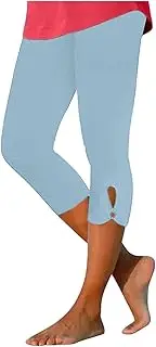[Generic] Womens Capris for Summer Dressy Cropped High Waist Yoga Pants Comfy Stretchy Leggings Workout Compression Pants, Sky Blue-d, 3X-Large