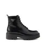 [Prada] Prada Logo Plaque Leather Combat Boots 9.5 US BLACK