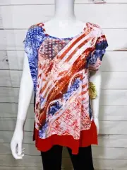 One World Womens Top Size 2X Red & Blue USA Flag Sleeveless